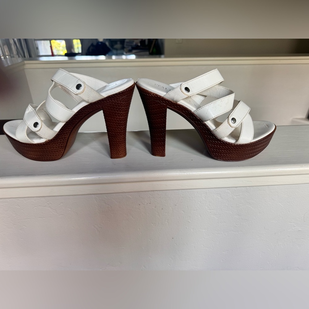 Italian leather white platform heels